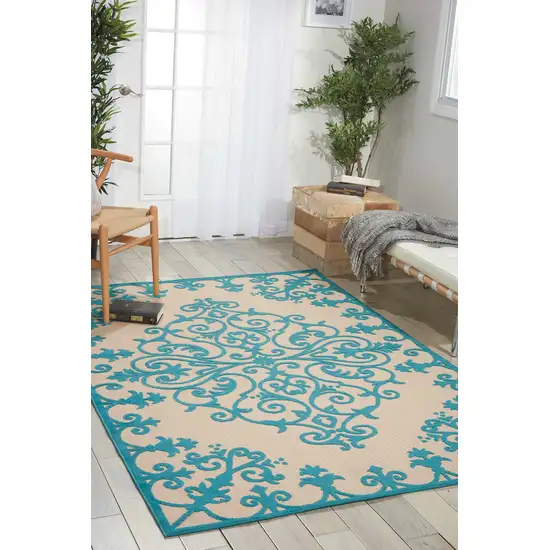 Aqua Damask Indoor Outdoor Area Rug Photo 5