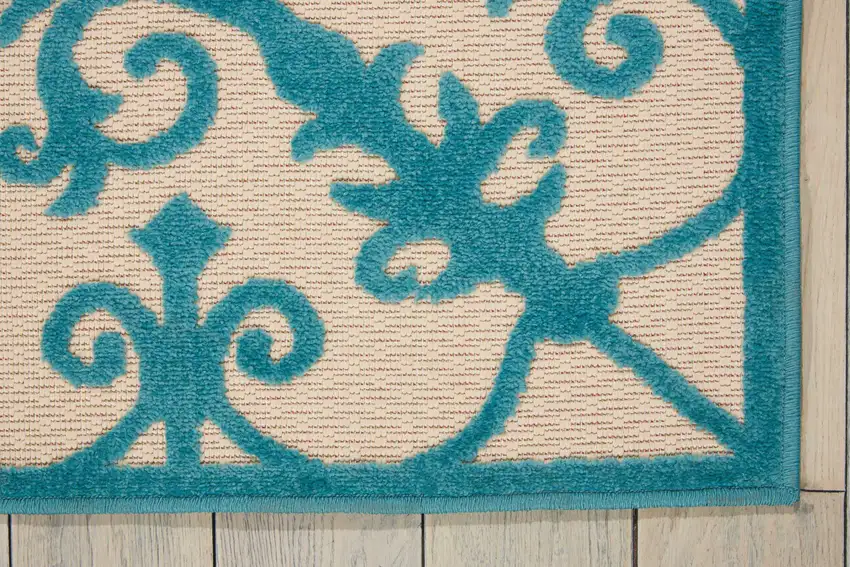 Aqua Damask Indoor Outdoor Area Rug Photo 3