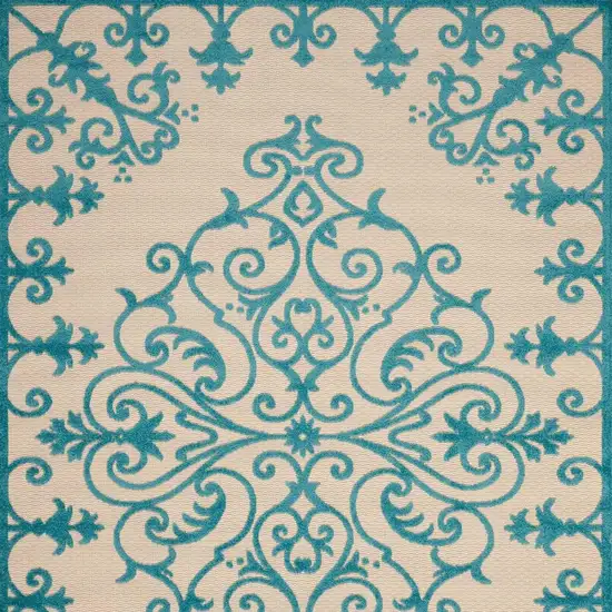 Aqua Damask Indoor Outdoor Area Rug Photo 4