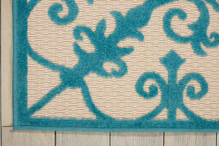 Aqua Damask Indoor Outdoor Area Rug Photo 8