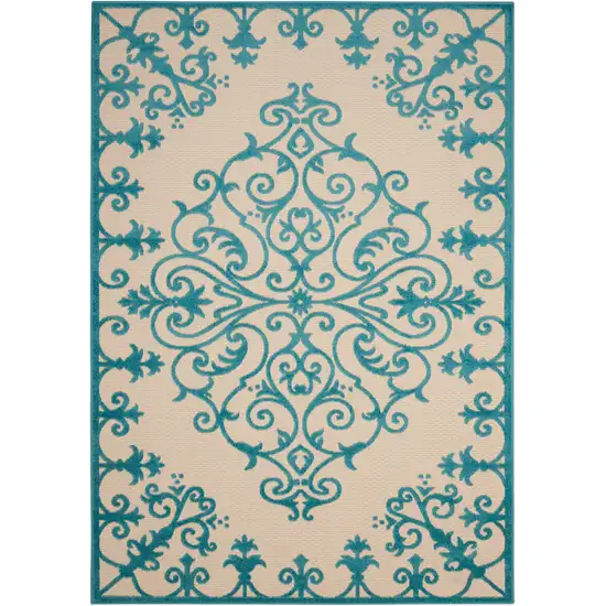 Aqua Damask Indoor Outdoor Area Rug Photo 1