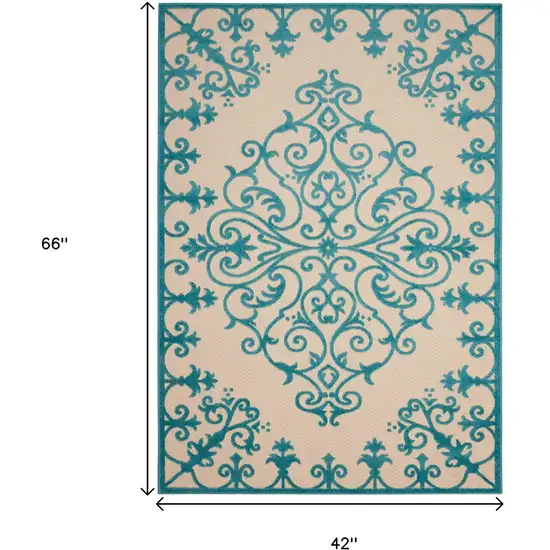 Aqua Damask Indoor Outdoor Area Rug Photo 9