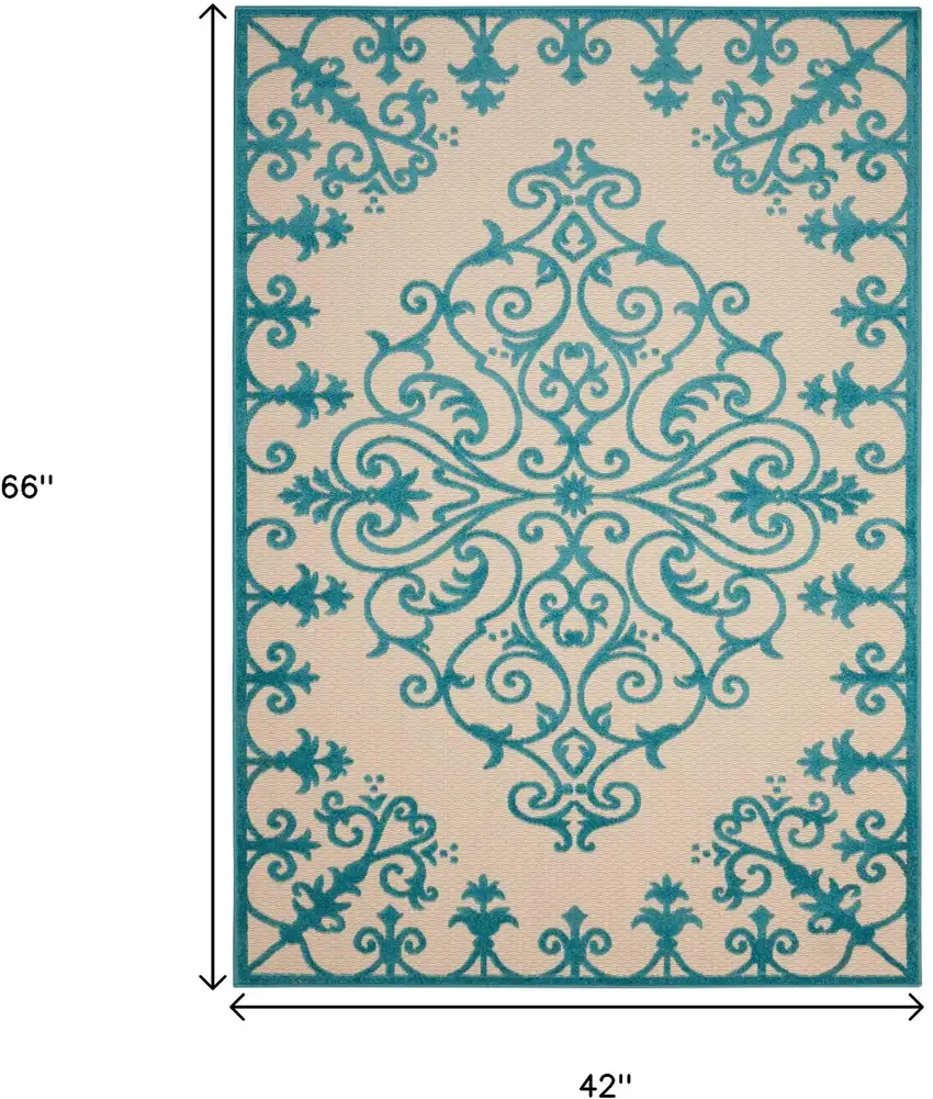Aqua Damask Indoor Outdoor Area Rug Photo 9