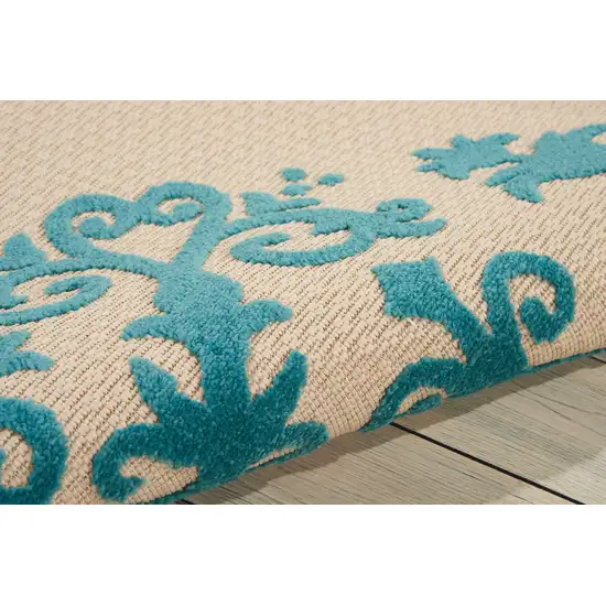Aqua Damask Indoor Outdoor Area Rug Photo 9
