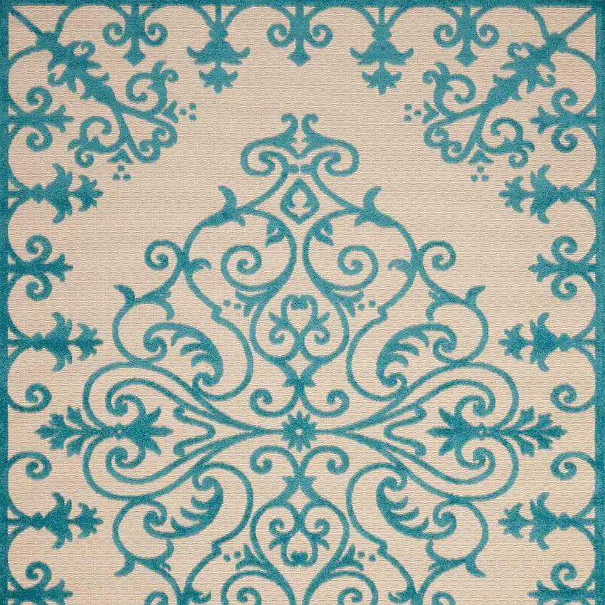 Aqua Damask Indoor Outdoor Area Rug Photo 4