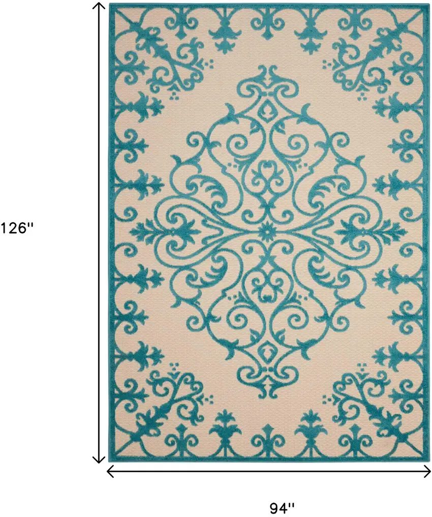 Aqua Damask Indoor Outdoor Area Rug Photo 8
