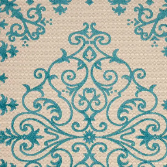 Aqua Damask Indoor Outdoor Area Rug Photo 3
