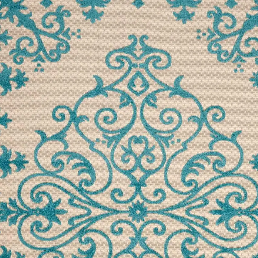 Aqua Damask Indoor Outdoor Area Rug Photo 3