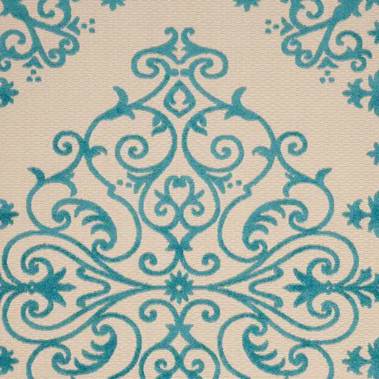 Aqua Damask Indoor Outdoor Area Rug Photo 5