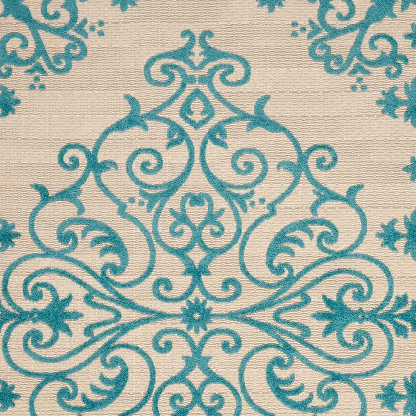Aqua Damask Indoor Outdoor Area Rug Photo 5