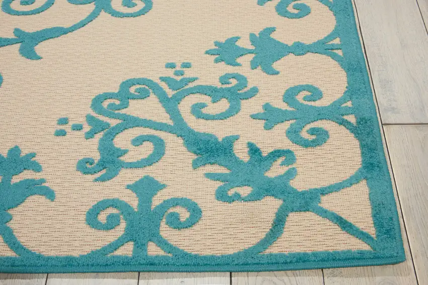 Aqua Damask Indoor Outdoor Area Rug Photo 7