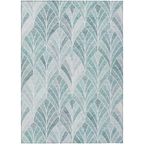 Aqua Mint Green And Silver Geometric Washable Indoor Outdoor Area Rug Photo 2
