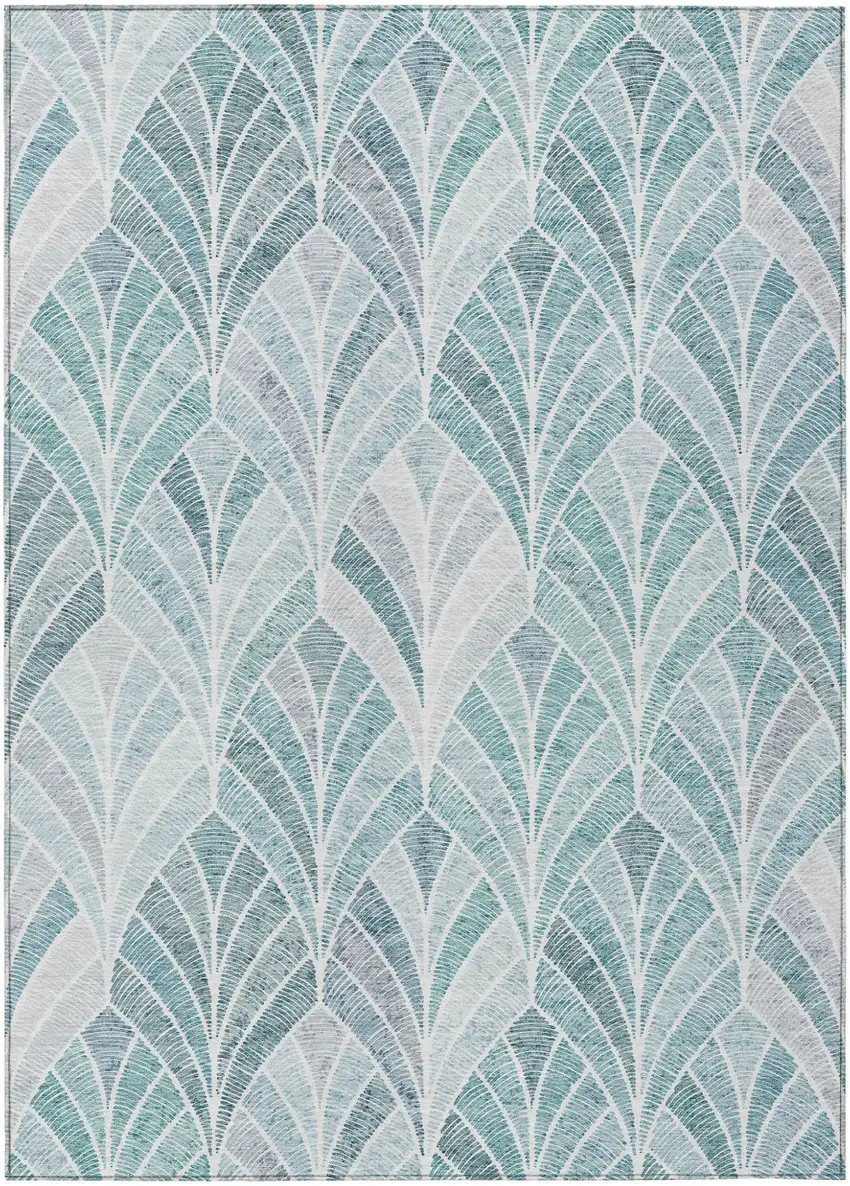 Aqua Mint Green And Silver Geometric Washable Indoor Outdoor Area Rug Photo 2