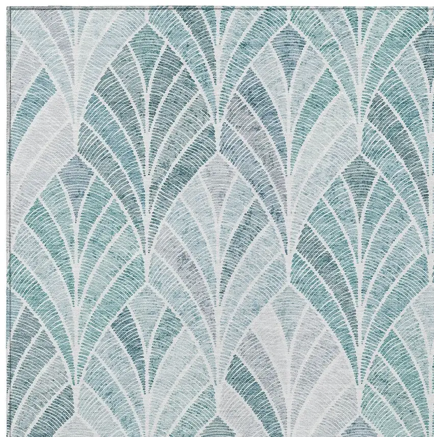Aqua Mint Green And Silver Geometric Washable Indoor Outdoor Area Rug Photo 7