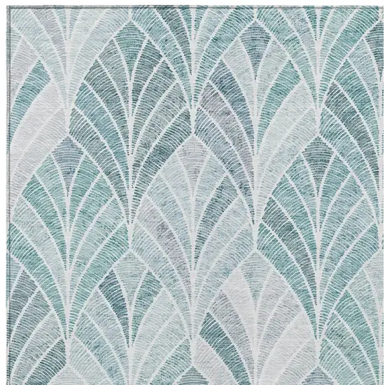 Aqua Mint Green And Silver Geometric Washable Indoor Outdoor Area Rug Photo 7