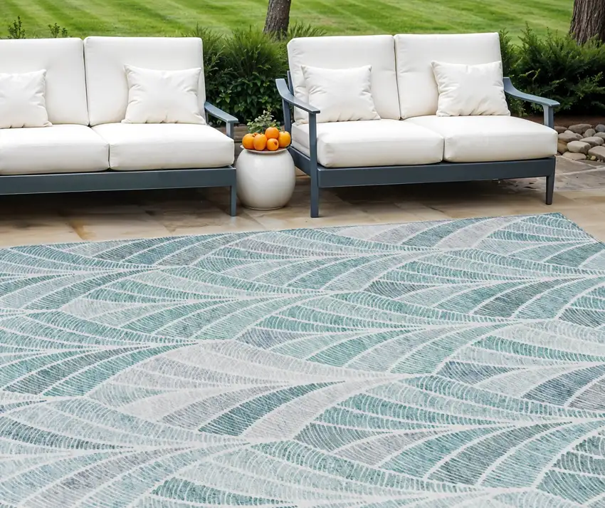 Aqua Mint Green And Silver Geometric Washable Indoor Outdoor Area Rug Photo 1