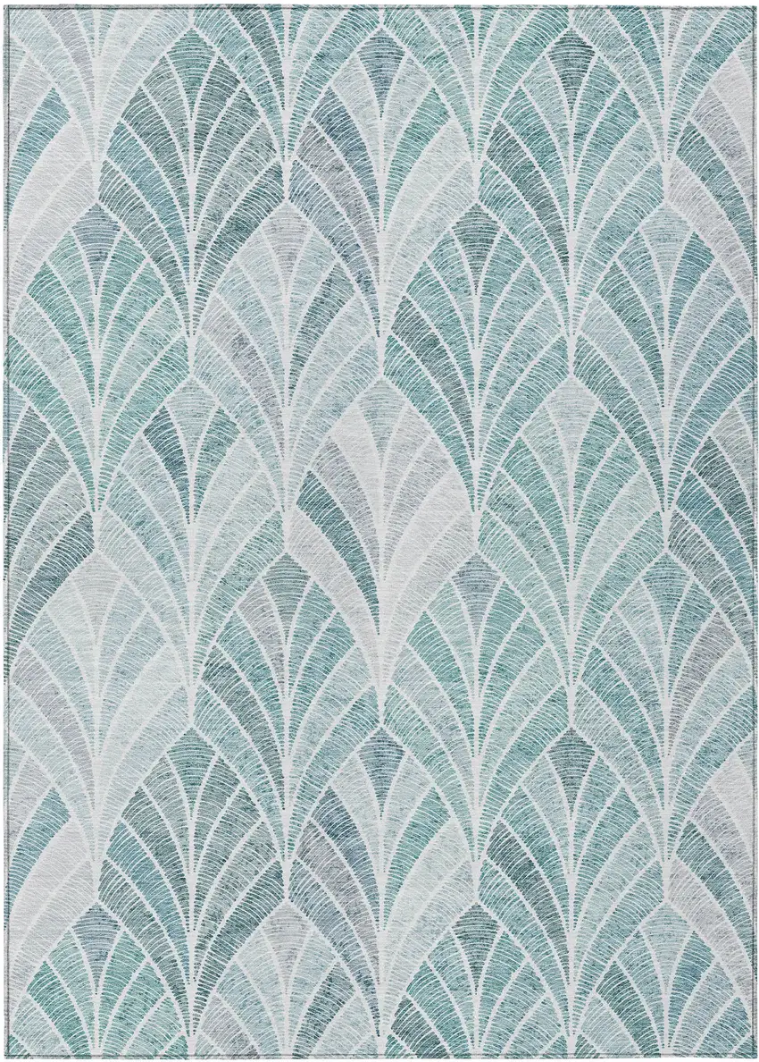 Aqua Mint Green And Silver Geometric Washable Indoor Outdoor Area Rug Photo 2