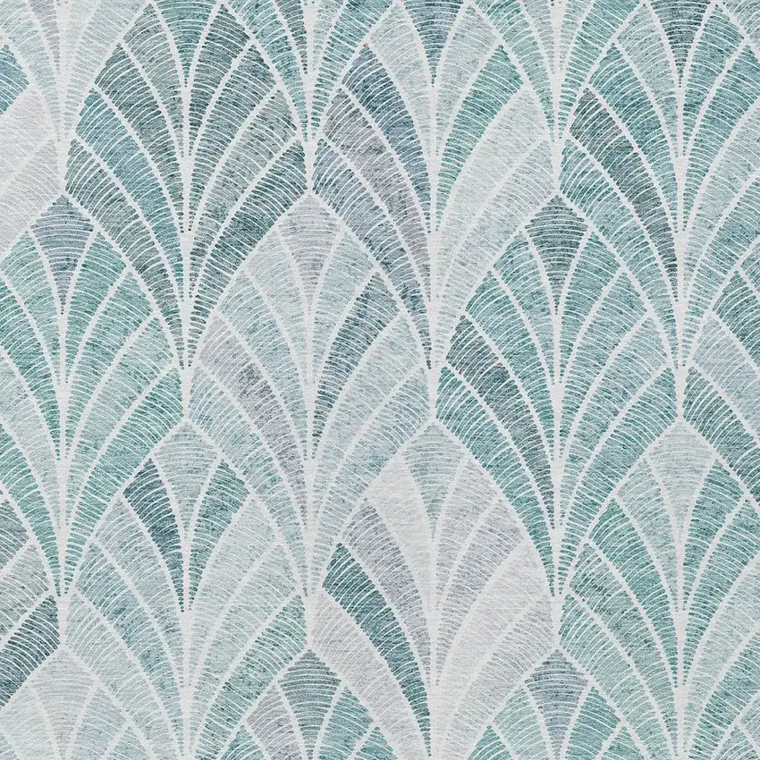 Aqua Mint Green And Silver Geometric Washable Indoor Outdoor Area Rug Photo 7