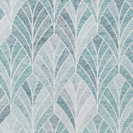 Aqua Mint Green And Silver Geometric Washable Indoor Outdoor Area Rug Photo 7