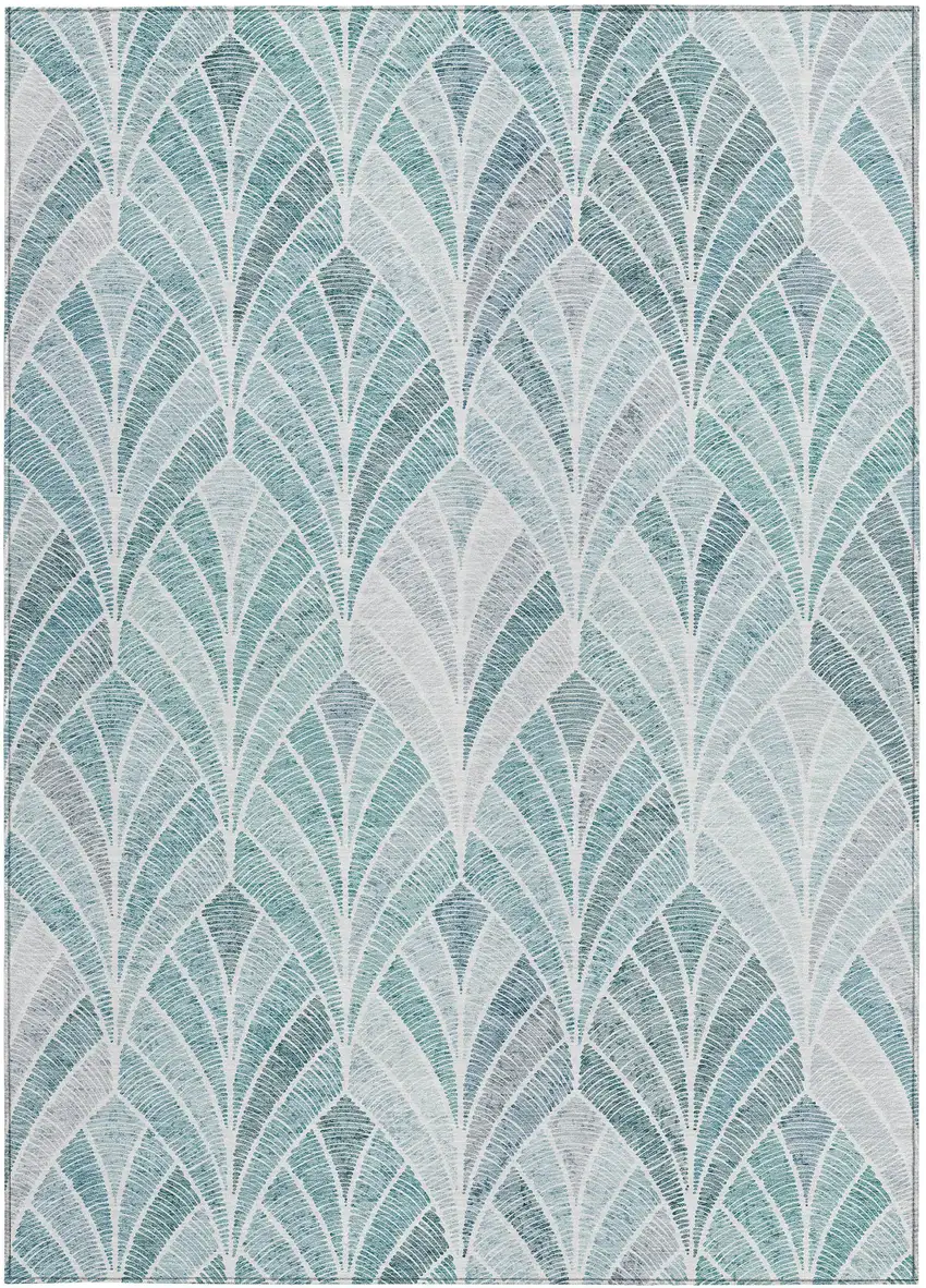 Aqua Mint Green And Silver Geometric Washable Indoor Outdoor Area Rug Photo 8