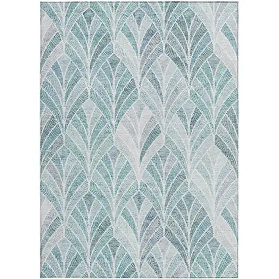 Aqua Mint Green And Silver Geometric Washable Indoor Outdoor Area Rug Photo 8