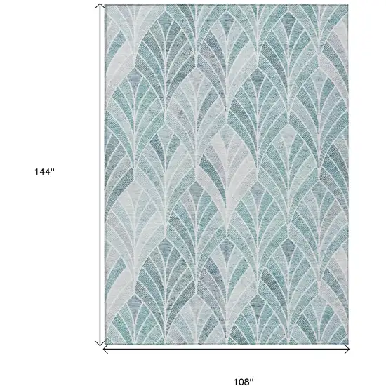 Aqua Mint Green And Silver Geometric Washable Indoor Outdoor Area Rug Photo 8