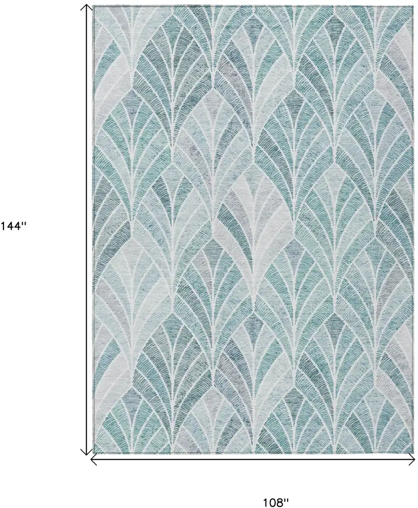 Aqua Mint Green And Silver Geometric Washable Indoor Outdoor Area Rug Photo 8