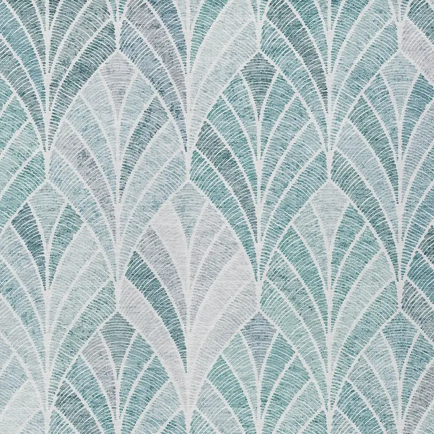 Aqua Mint Green And Silver Geometric Washable Indoor Outdoor Area Rug Photo 9