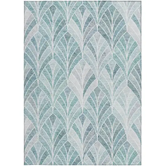 Aqua Mint Green And Silver Geometric Washable Indoor Outdoor Area Rug Photo 4