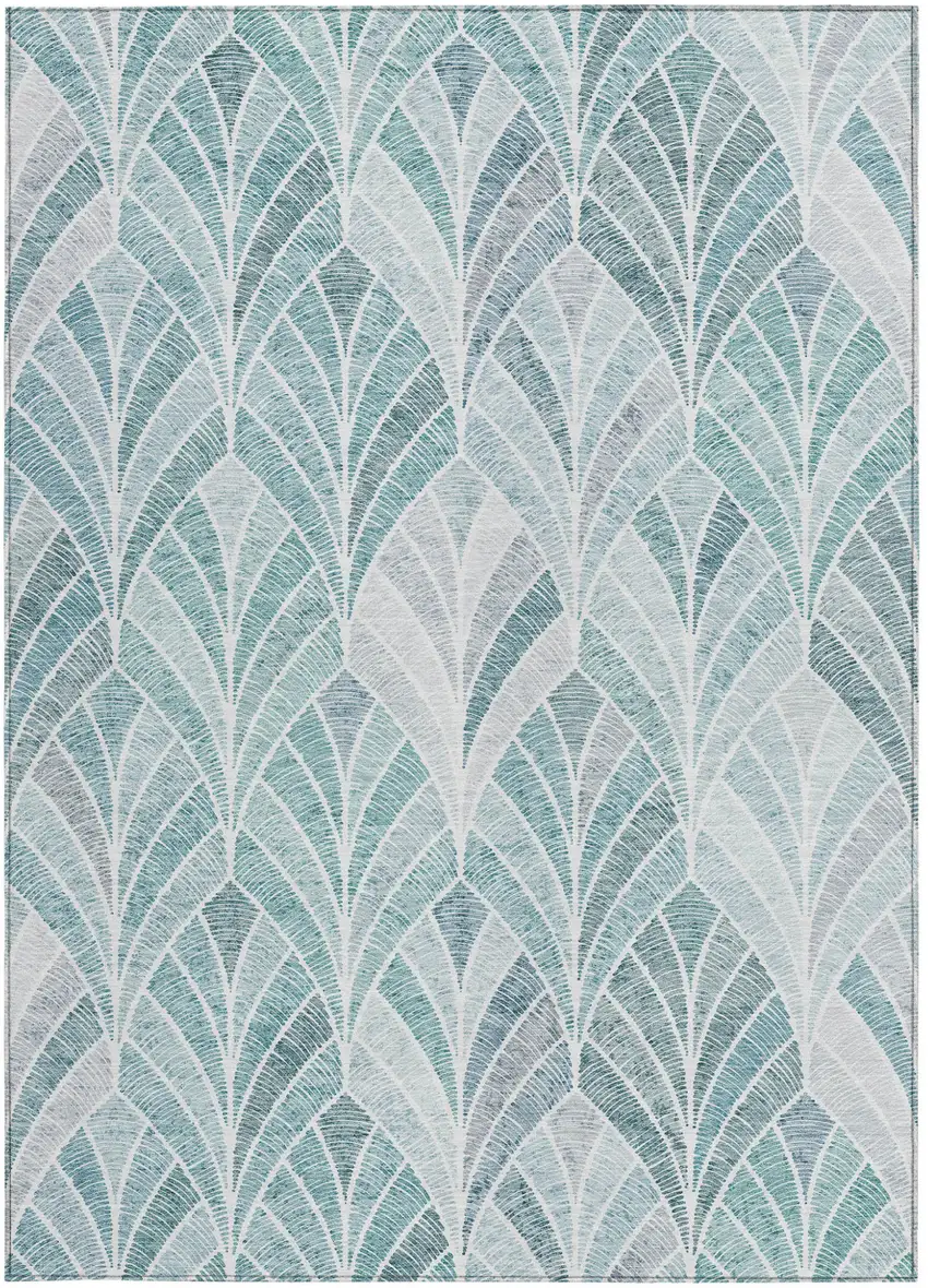 Aqua Mint Green And Silver Geometric Washable Indoor Outdoor Area Rug Photo 4