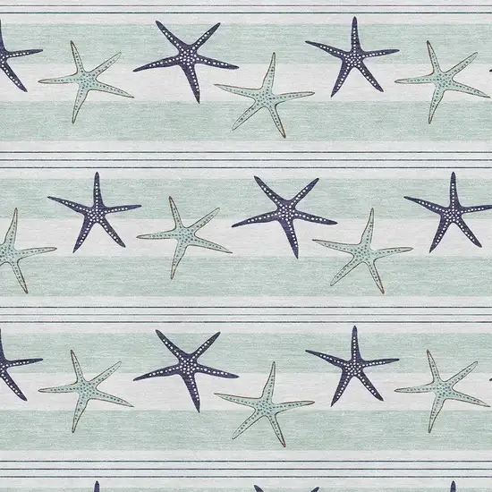 Aqua Navy Blue And Ivory Geometric Washable Area Rug With UV Protection Photo 3