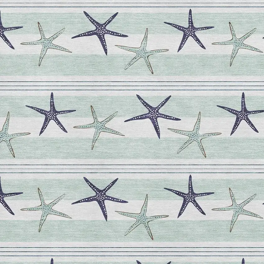 Aqua Navy Blue And Ivory Geometric Washable Area Rug With UV Protection Photo 3