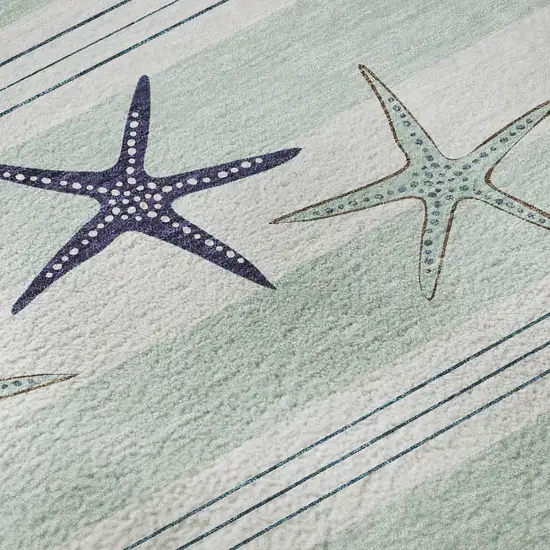 Aqua Navy Blue And Ivory Geometric Washable Area Rug With UV Protection Photo 9