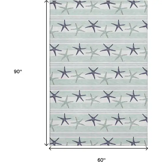 Aqua Navy Blue And Ivory Geometric Washable Area Rug With UV Protection Photo 3