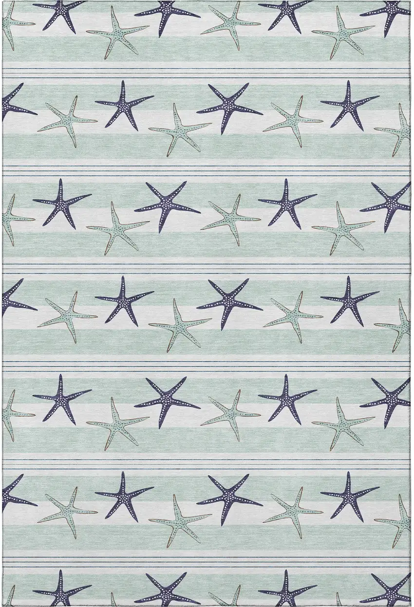 Aqua Navy Blue And Ivory Geometric Washable Area Rug With UV Protection Photo 3