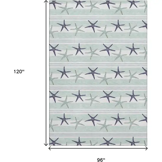 Aqua Navy Blue And Ivory Geometric Washable Area Rug With UV Protection Photo 3