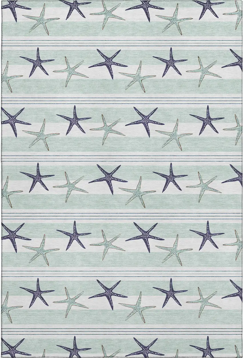 Aqua Navy Blue And Ivory Geometric Washable Area Rug With UV Protection Photo 1