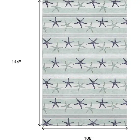 Aqua Navy Blue And Ivory Geometric Washable Area Rug With UV Protection Photo 3