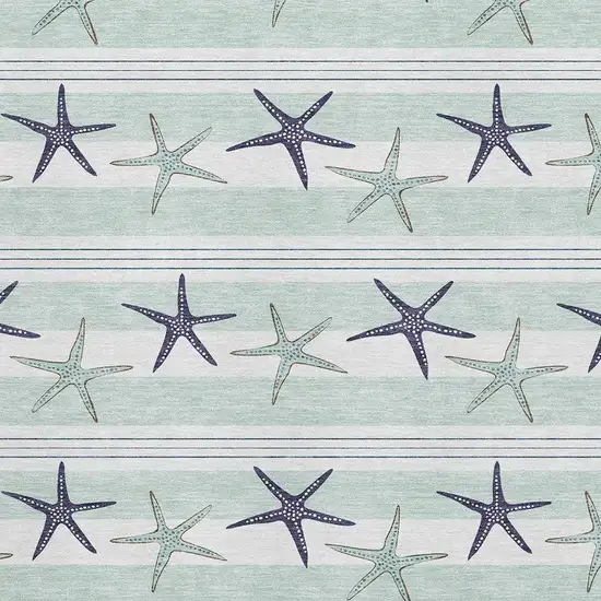 Aqua Navy Blue And Ivory Geometric Washable Area Rug With UV Protection Photo 3