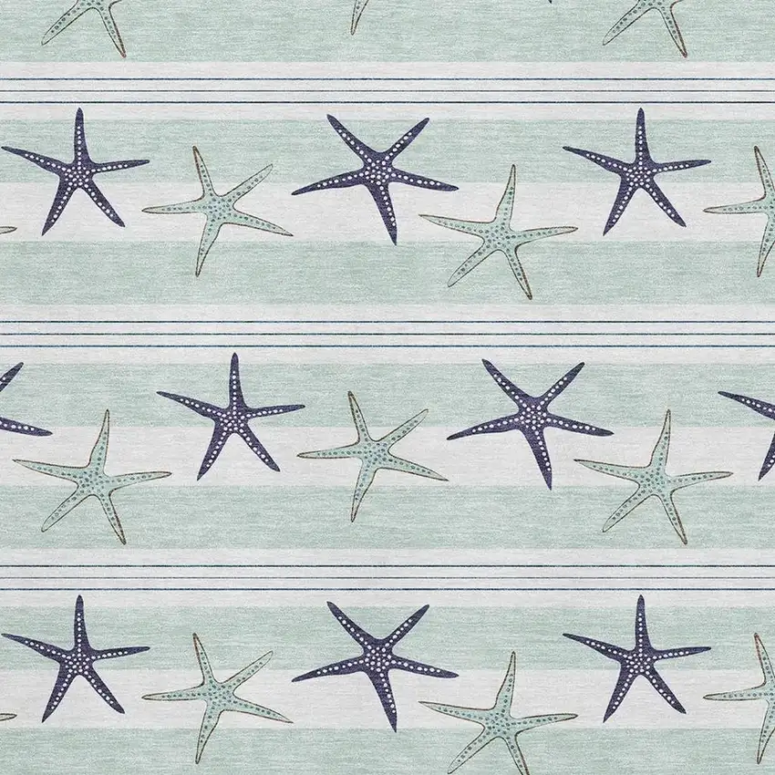 Aqua Navy Blue And Ivory Geometric Washable Area Rug With UV Protection Photo 3