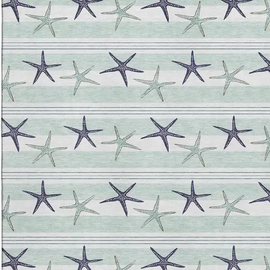 Aqua Navy Blue And Ivory Geometric Washable Area Rug With UV Protection Photo 4