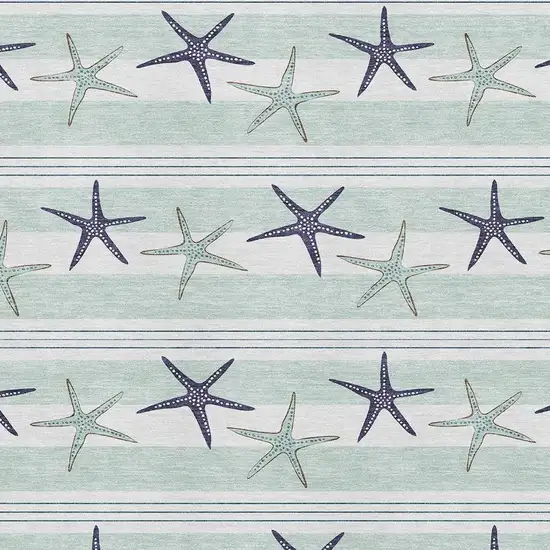 Aqua Navy Blue And Ivory Geometric Washable Area Rug With UV Protection Photo 3