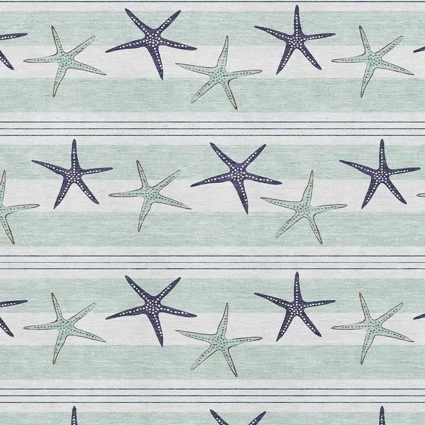 Aqua Navy Blue And Ivory Geometric Washable Area Rug With UV Protection Photo 3