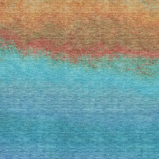 Aqua Orange And Copper Ombre Washable Area Rug With UV Protection Photo 3