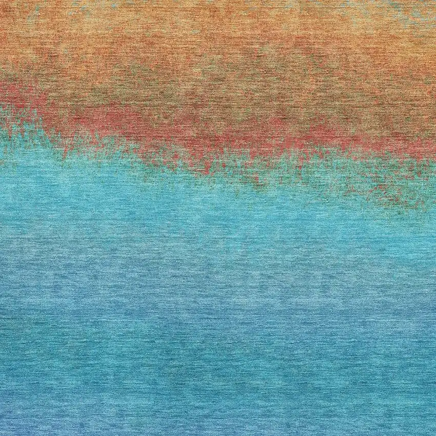 Aqua Orange And Copper Ombre Washable Area Rug With UV Protection Photo 3