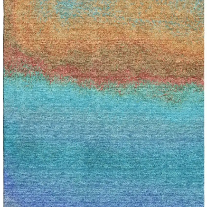 Aqua Orange And Copper Ombre Washable Area Rug With UV Protection Photo 3