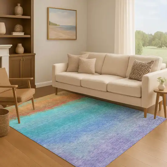 Aqua Orange And Copper Ombre Washable Area Rug With UV Protection Photo 6