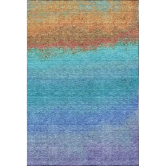 Aqua Orange And Copper Ombre Washable Area Rug With UV Protection Photo 4