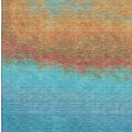 Aqua Orange And Copper Ombre Washable Area Rug With UV Protection Photo 3
