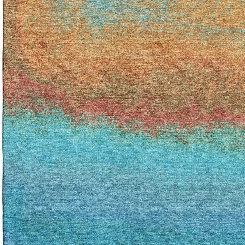 Aqua Orange And Copper Ombre Washable Area Rug With UV Protection Photo 3